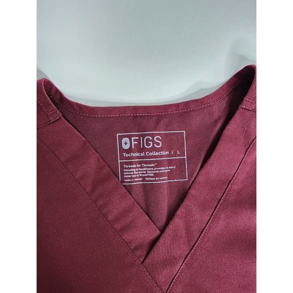 Figs Leon Three-Pocket Burgundy Scrub V-Neck Top Size L - Picture 4 of 6